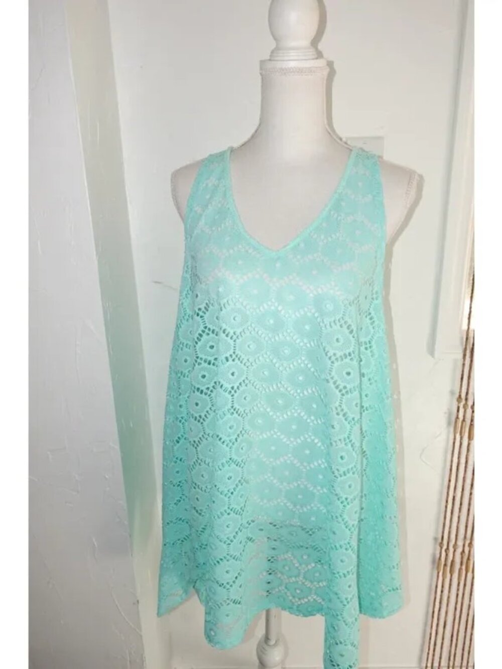 India Boutique Mint Green Crochet Lace Beach Cover-Up Dress One Size